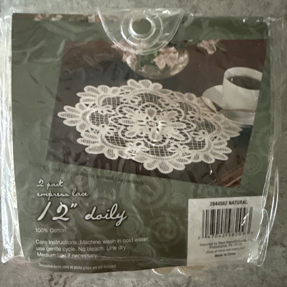 NOS Floral Empress Lace Doily Set of 2 Beige 12 Inch Round Cottagecore Grandma